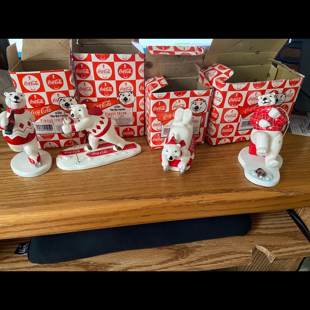 4 NIB from 1995 Coca Cola Polar bear figures